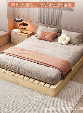 日式矮透床床无头排骨架气防潮实木榻榻米出床架租房民宿风地PTN