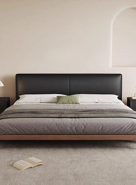 黑色靠背床意式极简现简约家用主室卧小大户型软包豆腐EEV块代双