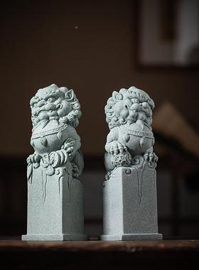 新式厅家居客玄关桌面装饰摆CSZW-BJA件中鱼青砂石瑞兽狮子大号招