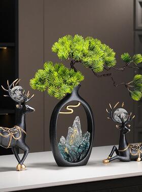 国风迎客松架花瓶件新中式客厅玄室关博78837815古办公茶几装摆饰