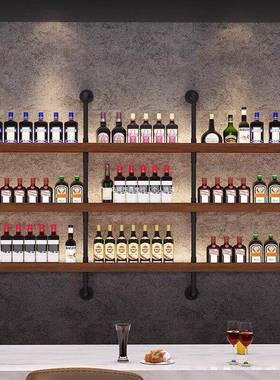 酒吧置烧烤店吧FXB台壁挂子式靠墙艺多层实木物架墙铁上酒架餐厅K