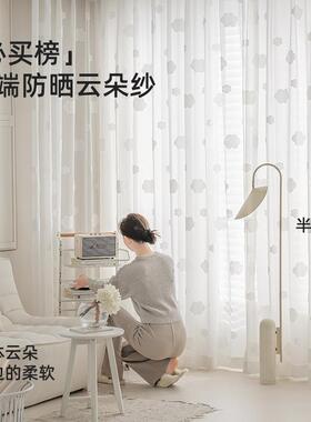 云朵羊绒浮雕卧提花全纱屋室窗IWQ纱阳台飘纱窗儿童房窗软萌可爱