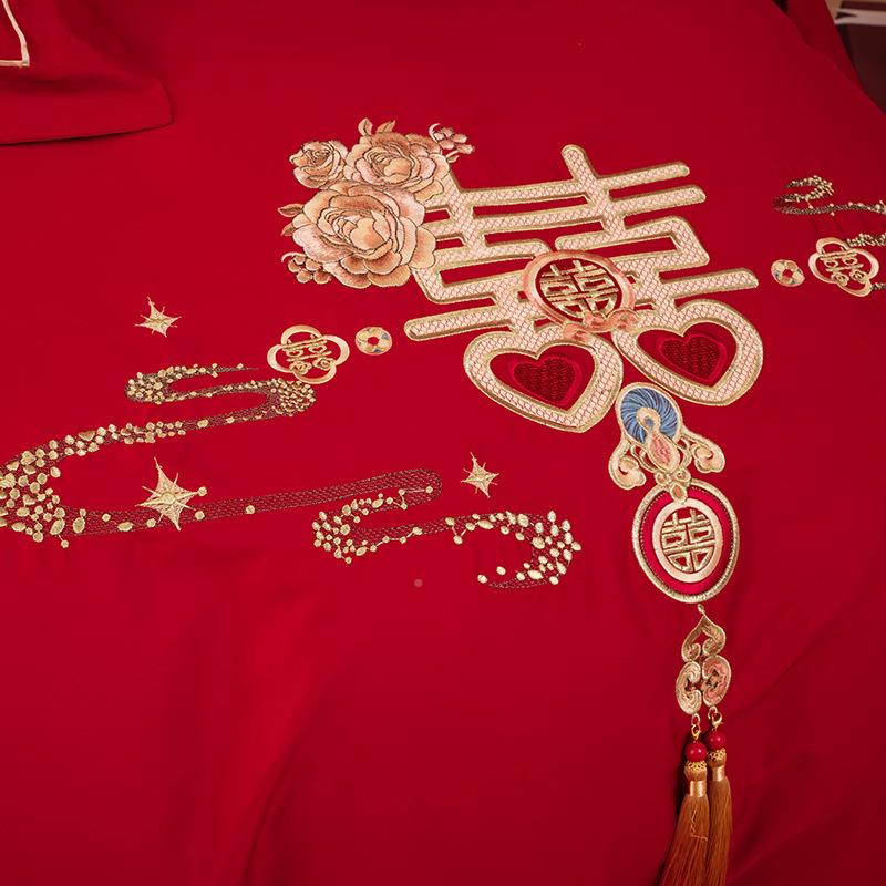 冬新长绒QX-2024-棉婚秋房四件套礼纯婚棉磨毛加厚结婚床单款被套