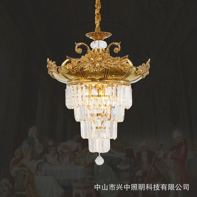 法式全铜别墅复式复古客厅吊