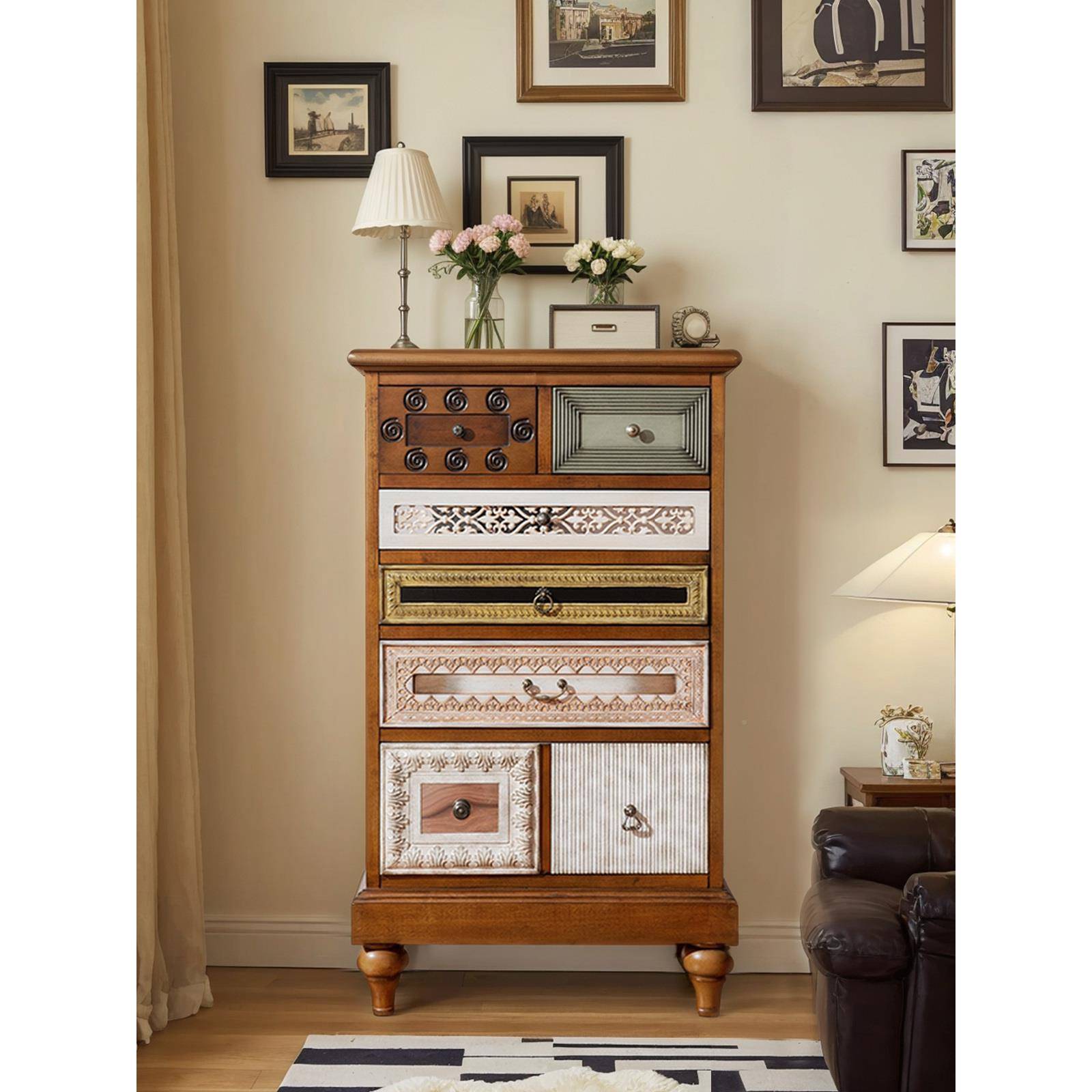 谋生美式实木斗柜MDK3017客五厅玄关柜古复阳台储物子柜卧室收纳