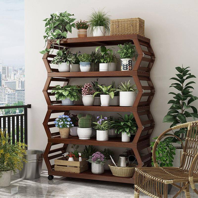 免安装摆摊花架可折叠花子置WJJ物架室内实肉木质客厅落架式多花