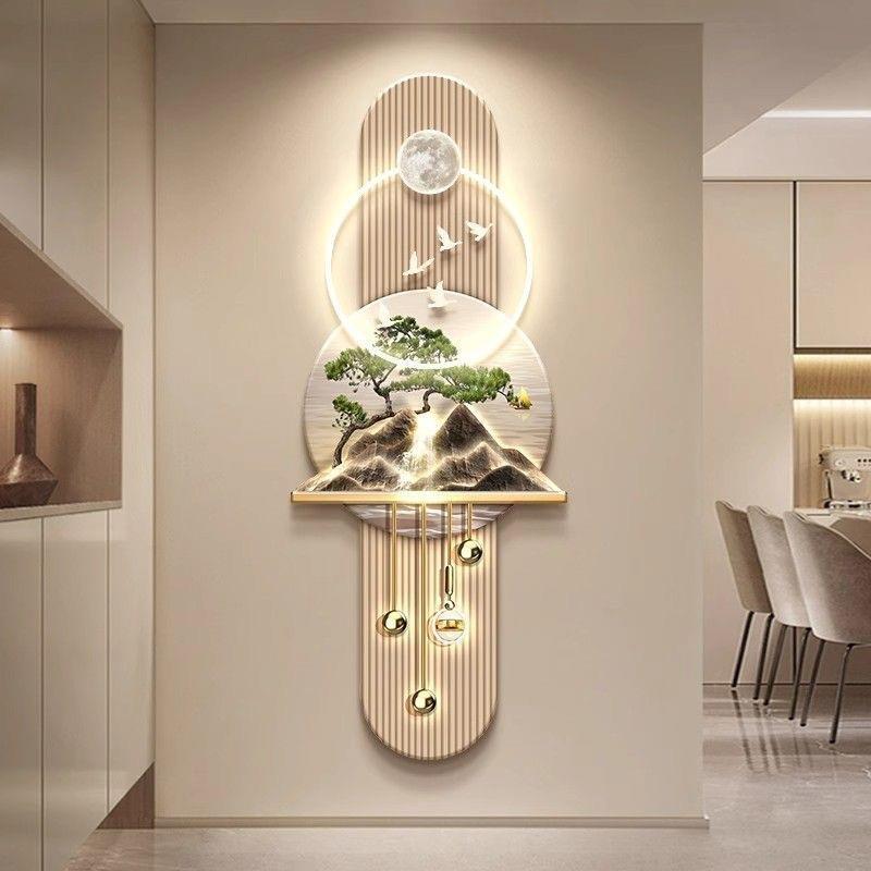 鱼图入户玄山关饰画迎客松WSD新中式走装廊九过道挂画轻奢水壁画