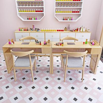 ll尚网红大理石实时美甲桌124单双人式桌椅套装木简约日带吸尘器