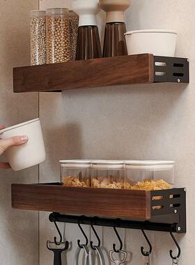 原木油房置物架胡桃调OVL木调味料盐罐收纳架子墙上免打孔壁厨挂