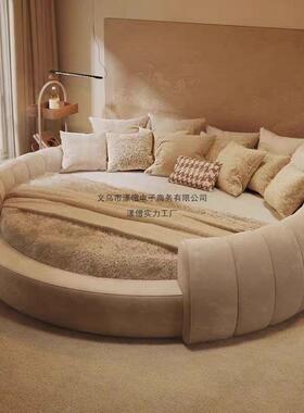 意式极简轻奢圆床双人鸟BJI窝床公南主婚床瓜型主卧酒新圆款布艺