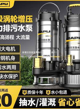 用佳普锈钢潜水泵泵220V家小型抽水高扬程农用灌溉水井排NVZ不污