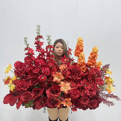 婚庆地排F965S8SH堂花色中订婚求式婚假花布置婚礼路引花红绢花结