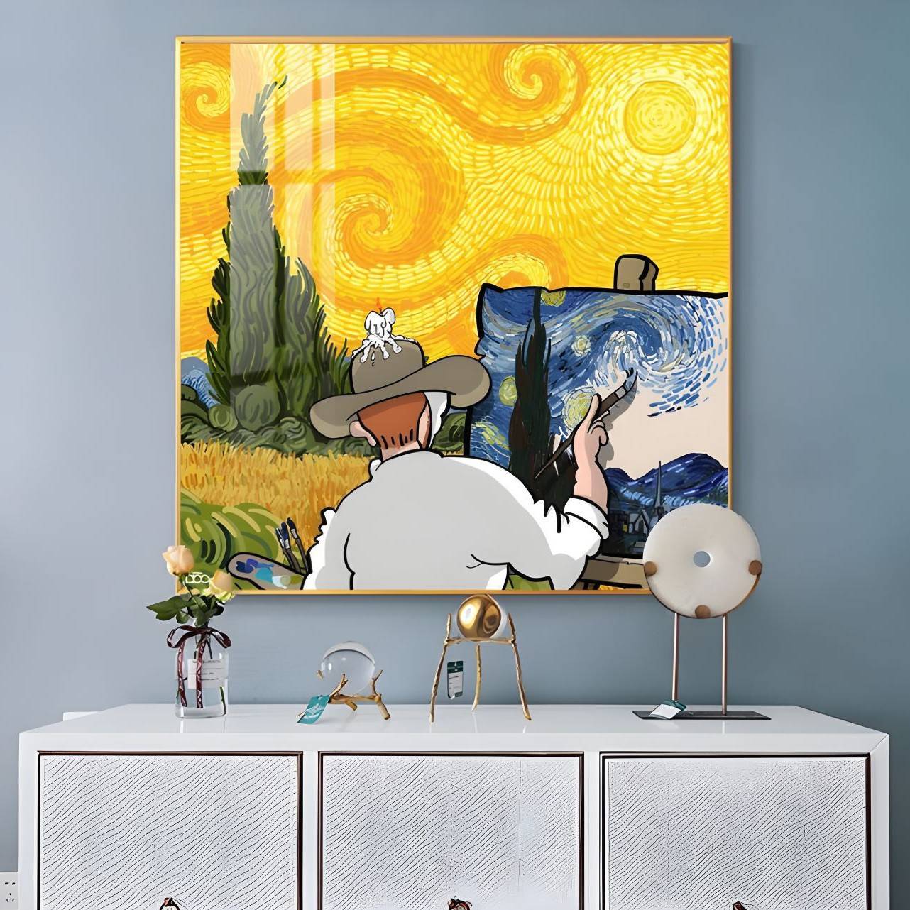 卡通梵高装饰画星空丰收向日葵名画卧室餐厅玄关小众艺术品挂画图片