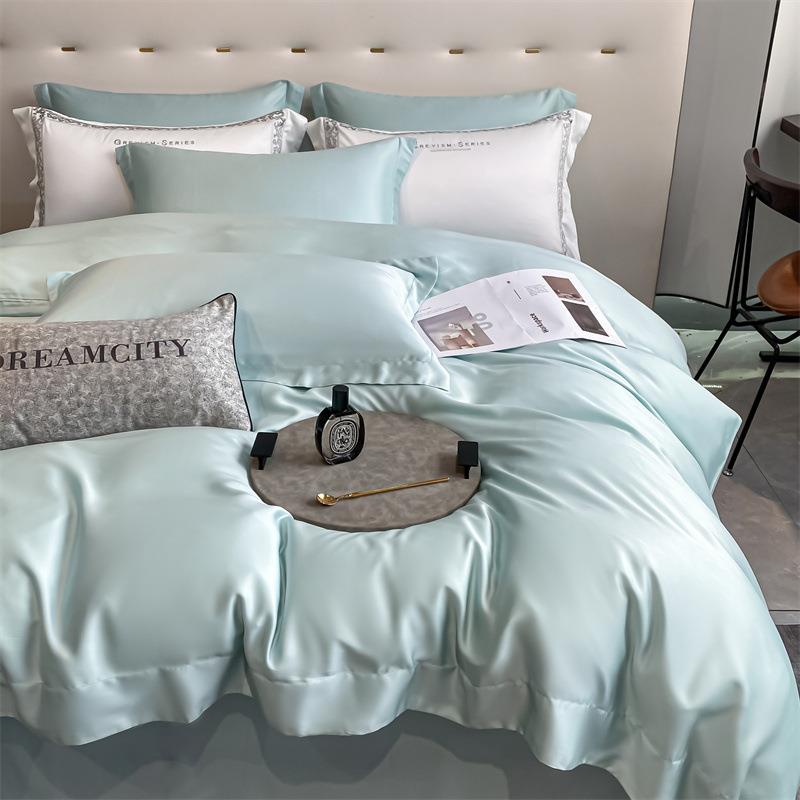 简约单夏季1用0dc3220支莱赛尔天丝四件套床裸睡轻套奢被床笠款床
