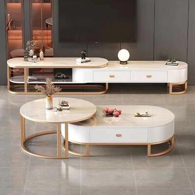 椭圆形岩板客茶几用厅现代简约家户组合茶几电视柜新84308款小型