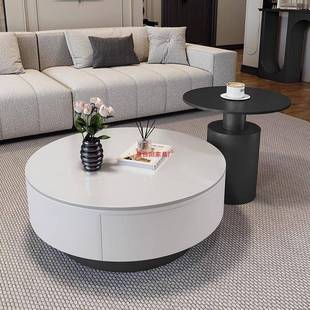 法式黑户白圆形岩几板茶组合ZME小型客厅家用简约代轻奢感茶桌现