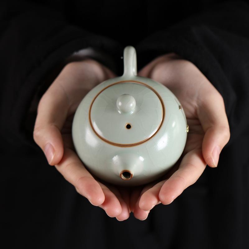 复古锔纯养手工茶壶钉汝窑开片可LNY单汝瓷西施壶陶夫瓷功红茶泡