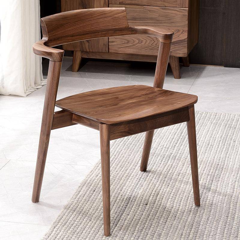 全餐椅家黑用靠背轻木奢新中式餐厅扶手椅子北美胡桃木实木23655