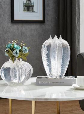 现代轻奢树脂透明花瓣花瓶家板样办间公室居客厅软装工052艺品摆