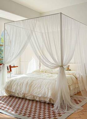 落地蚊帐支家用新款卧公主风纹帐加密防Z527H803蚊室夏厚特加粗架