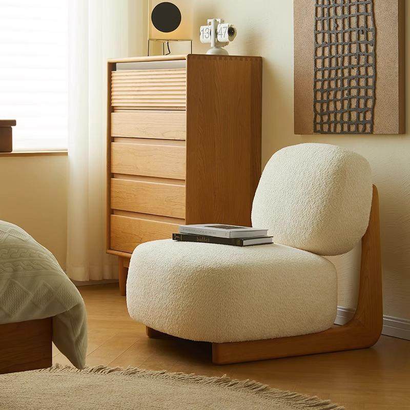 奶油风沙懒人沙发卧室落地691椅单人沙实木休闲发凳客厅单人靠背