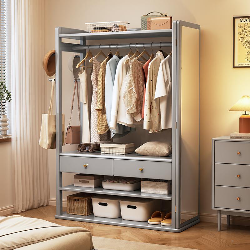 实木穿衣纳镜衣帽架一体落地HPO室衣家用多功能卧收挂衣架全身镜