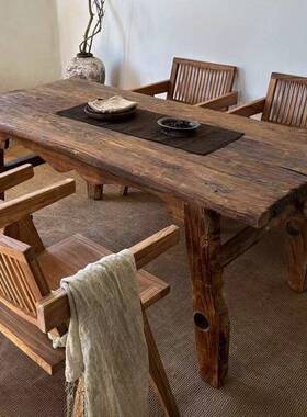 电实木长条凳视柜原木根雕茶桌茶化台老榆木书桌做旧风方IWQ实木