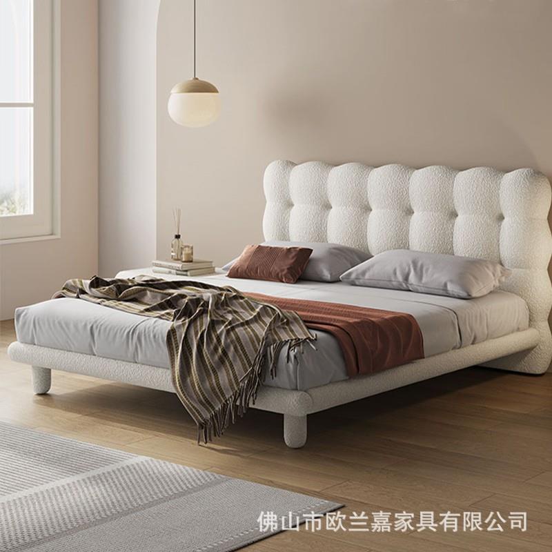 洛法式白色奶OOF油迪风泡泡卧床网红泰绒布床主意宜式极简软包布