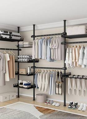 顶立杆地15372衣帽架置衣架转角带帘间置物天架挂衣架衣柜衣帽架