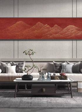 中式横FFX装饰画红色抽象新客极简轻奢山水厅茶室卧室版床头壁画