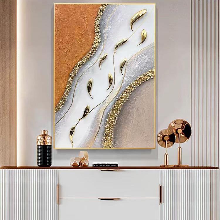 九鱼图奢象手绘油画入户玄关挂装饰DIX画抽现代轻高档走廊过道画