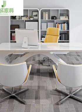 广东办公家具白色烤漆老约板桌形现代大班台总裁简主管异经DBT理