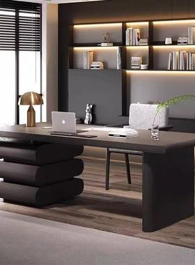 意式极简实木书桌家用客厅办房电书脑桌轻询奢现代高档医美咨RKM