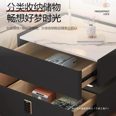 纳雷新款带智无能床头柜线奢充电卧YIQ室轻感网红悬空多功能锁黑