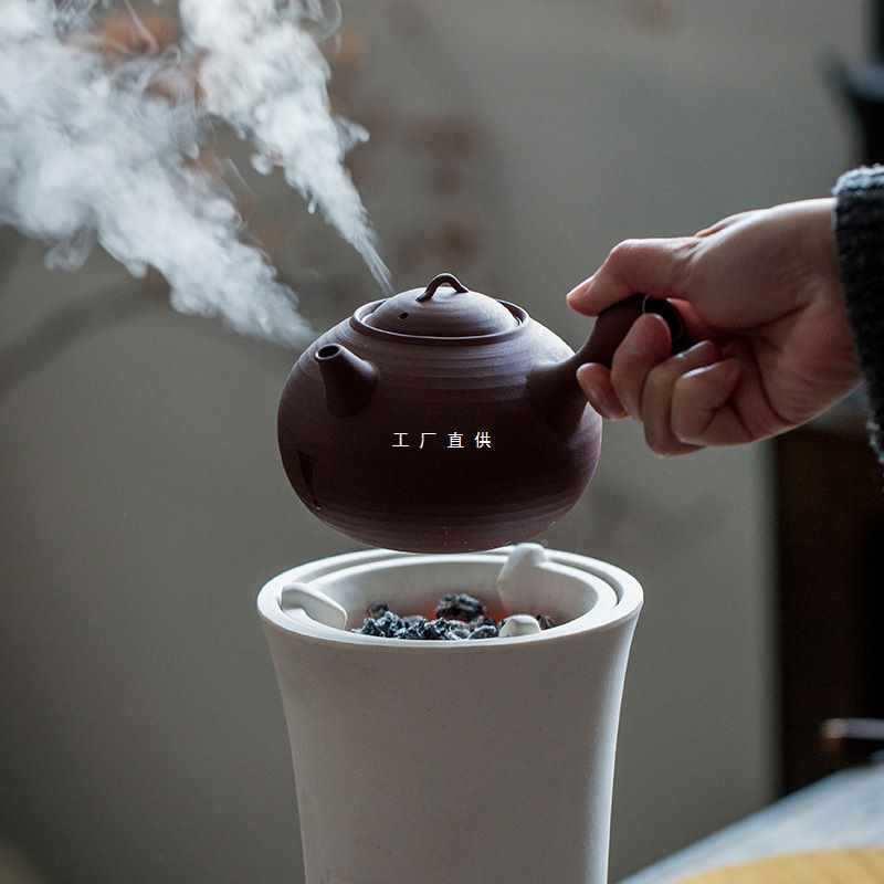 式手工白泥F875598S炭炉中炉工夫两用茶茶炉风侧把砂铫壶老式煮炉