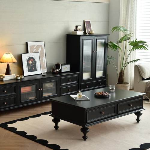 简户美式全实木几电视柜茶AQE组合法式复古约小型乡村家用客厅茶