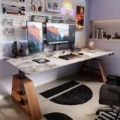 用电951动升降桌腿工作台家电脑桌升降鞍皮岩板加长子电竞马办公