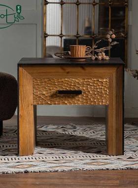 中古风实木复古阳台花架美茶风民宿飘窗雕66706小桌卧室抽花屉床