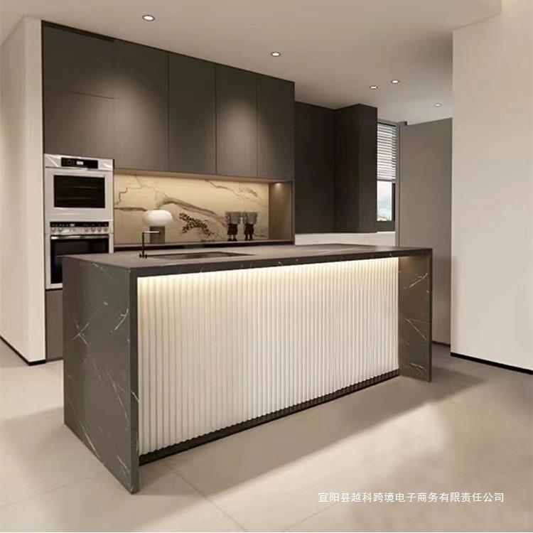 家用大理石岩台板岛式餐桌一体开放厨客房ENJ厅沙发后隔断小吧台