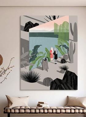 众艺术植趣物园林客厅背景装饰画抽象味QNF仙人掌玄小挂画餐关厅