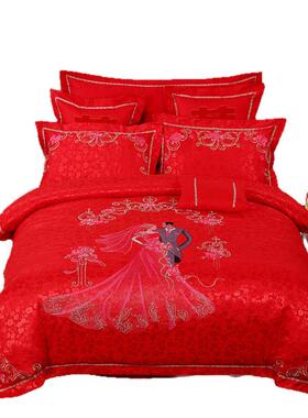 新款纯棉婚四件套大红结婚床上用庆庆喜婚品礼绣80643花套件中式