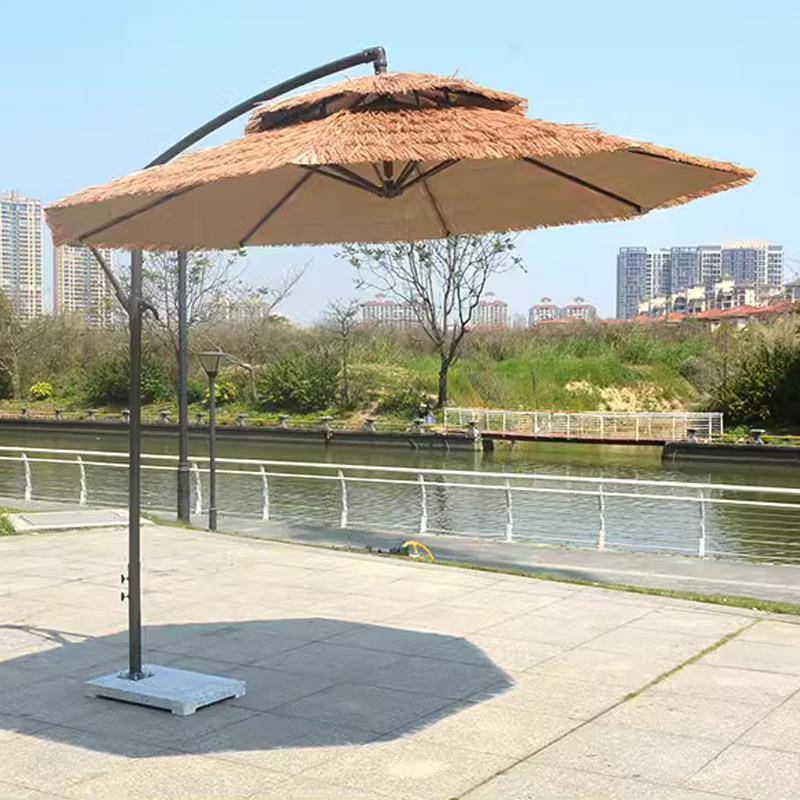 户外遮阳伞LXU摆摊仿伞民宿院真稻草伞庭太阳伞花圆园双顶稻草香