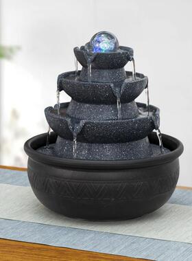 八方来财风水喷泉桌面水循环创意简约现代风水摆设客厅招财装饰品