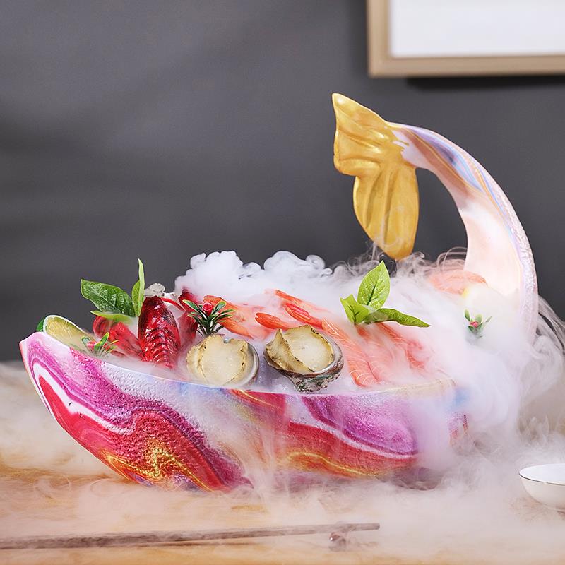 海豚鱼刺F767HS79盘三文冰身盘摆盘具冷菜意境菜创意餐海鲜姿造盘
