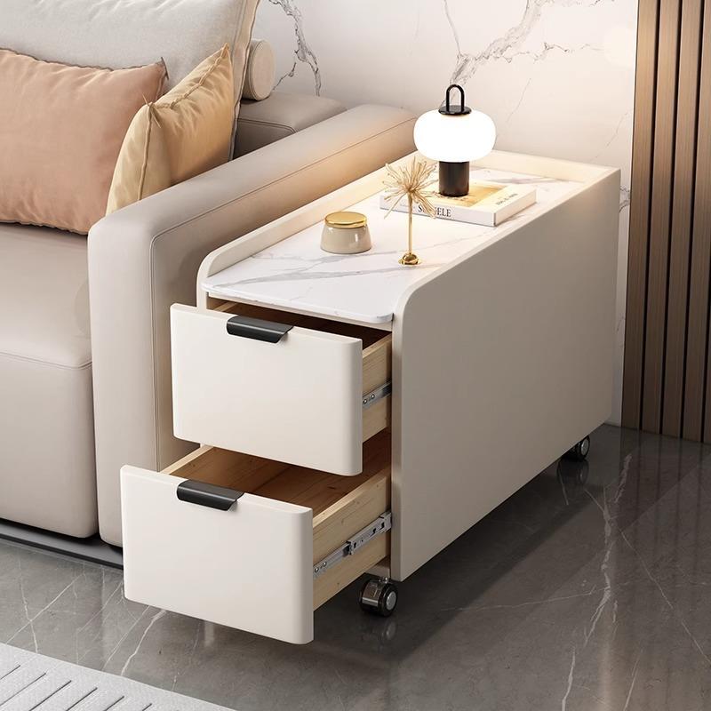 质Yla可移动沙发柜客厅板岩几夹DVT缝实木皮储物柜带轮茶边水侧边