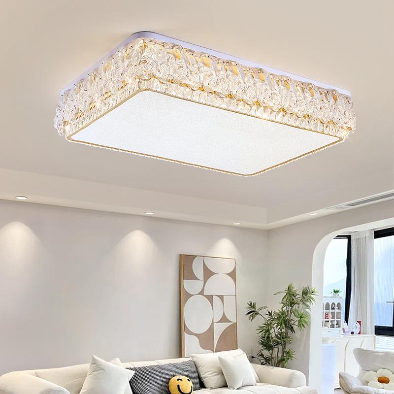 现LSU代轻奢客厅水晶吸灯长方形大顶2025气新款创玫意瑰花卧室护