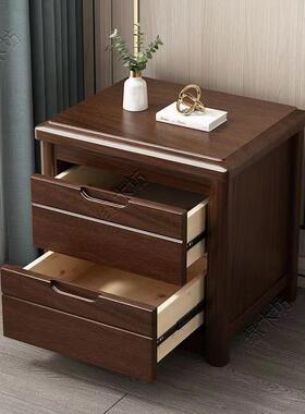 胡桃木床头柜实木现代中式柜你小型超卧窄迷储RVD物床边收室纳柜