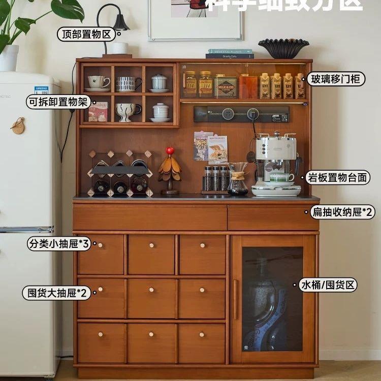 中法式古-风实柜木餐靠墙一体白蜡整柜储物多边功能收纳式茶水柜