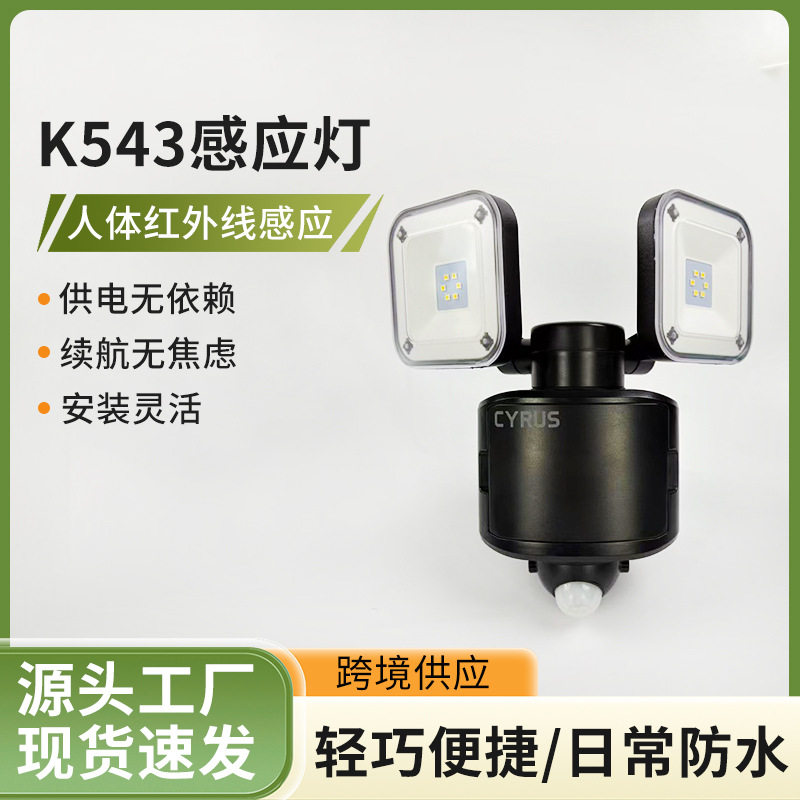 K543双灯头LED人体红外感应灯 户外超亮庭院灯 源头工厂跨境现货