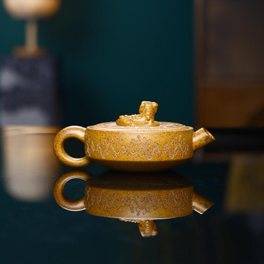 一茶片瓦壶宜兴砂原矿大壶口卧虎藏龙具玉兔纯全手RQE紫工茶壶
